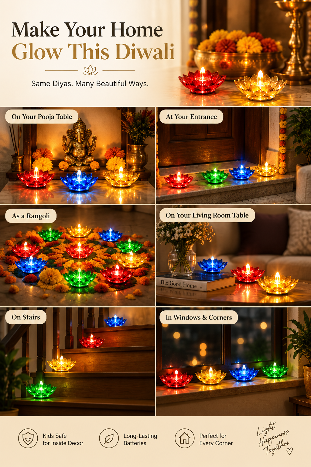 Lotus 3D Reflection Water Sensor Led Diya