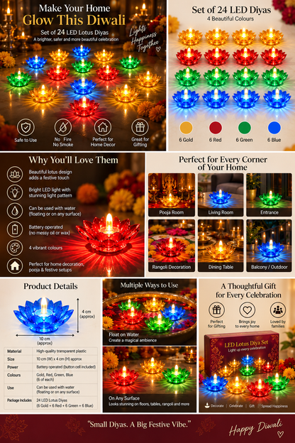 Lotus 3D Reflection Water Sensor Diya