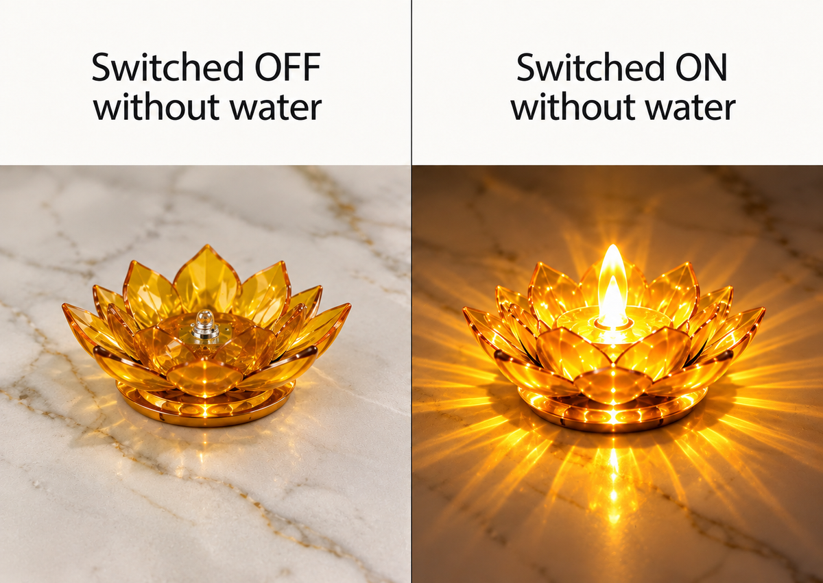 Lotus 3D Reflection Water Sensor Led Diya