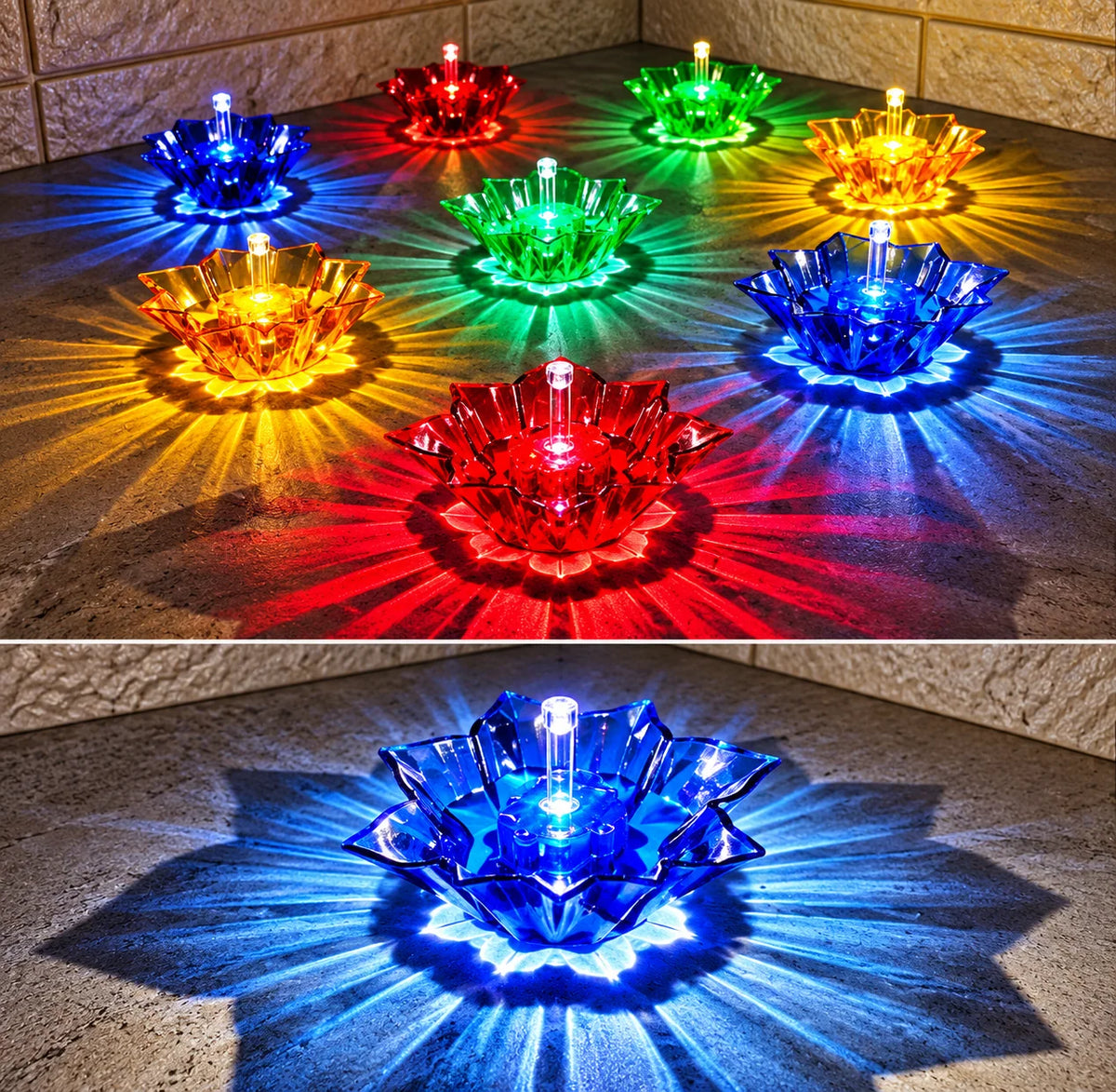 3D Reflection Water Sensor Rangoli Diya