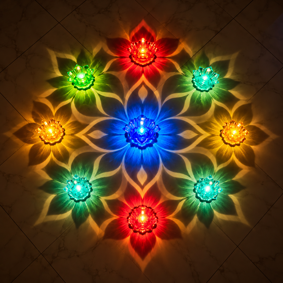 3D Reflection Water Sensor Rangoli Diya